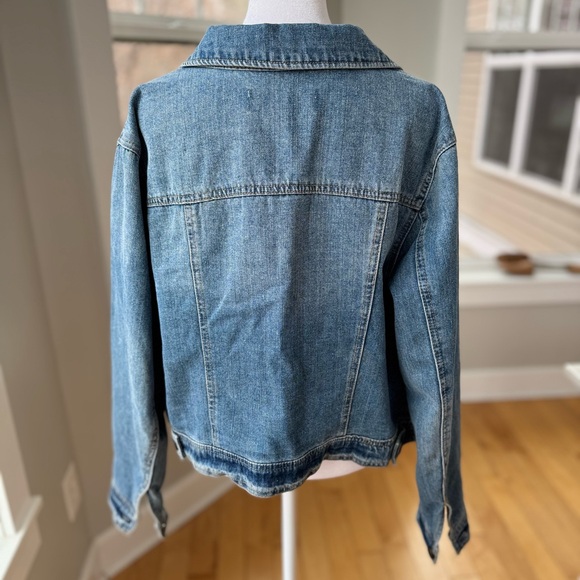 AVA & VIV Dark Medium Blue Classic Wash Cropped Denim Jean Jacket Size X - Picture 4 of 9